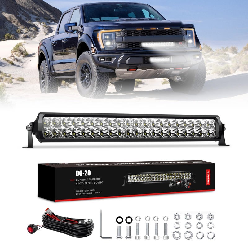 4WDKING LED Light Bar 20 inch Dual Row Light Bar with DT Connector Wiring Harness Kit 120W Flood and Spot Combo Beam Work Light for Truck Cars ATV UTV Boat - Image 1